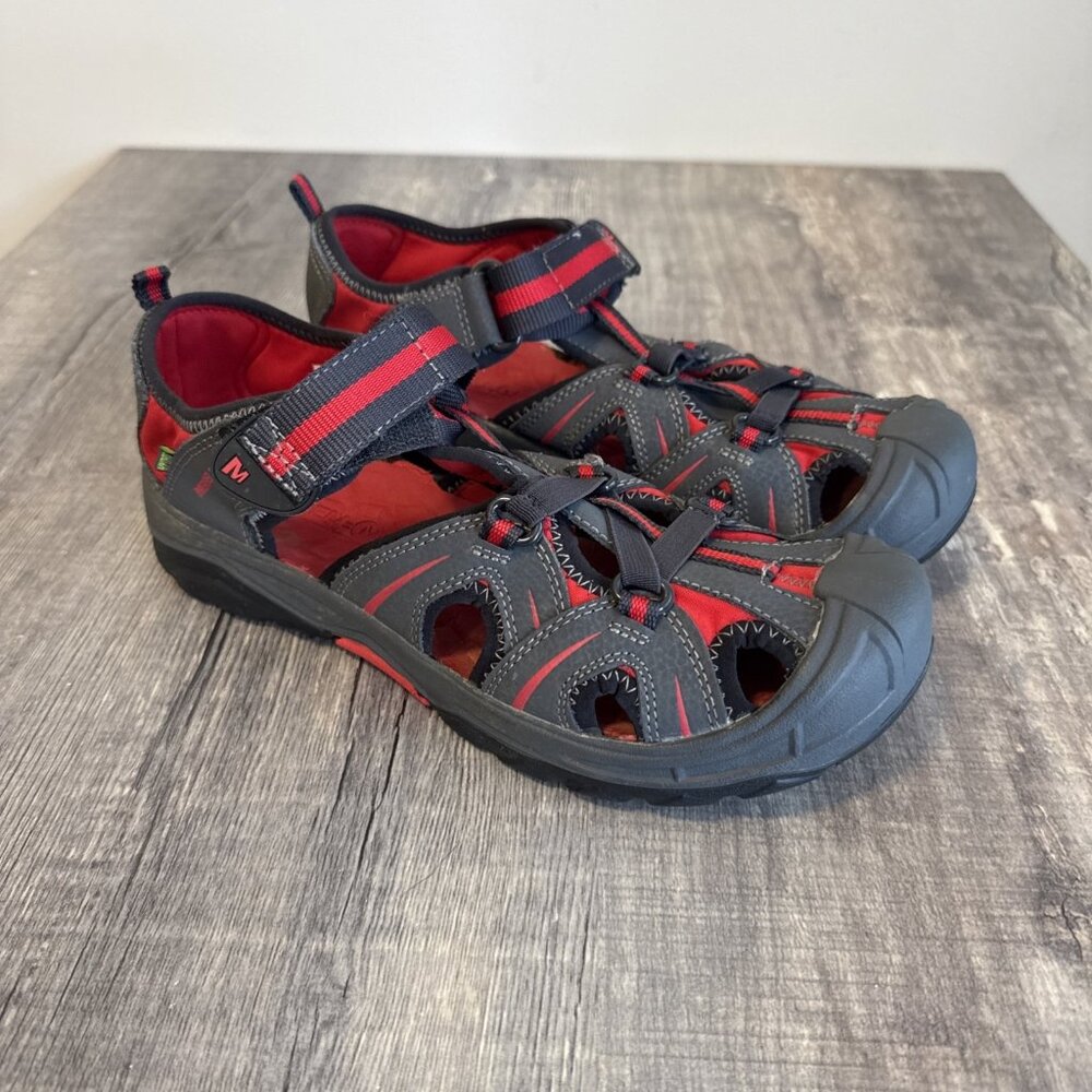 Merrell Hydro Men 6 Grey Red Leather Closed Toe Water Hiking Sandals MY55688